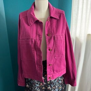 Old Navy Magenta Jean Jacket Custom Rolling Stones Tongue Back